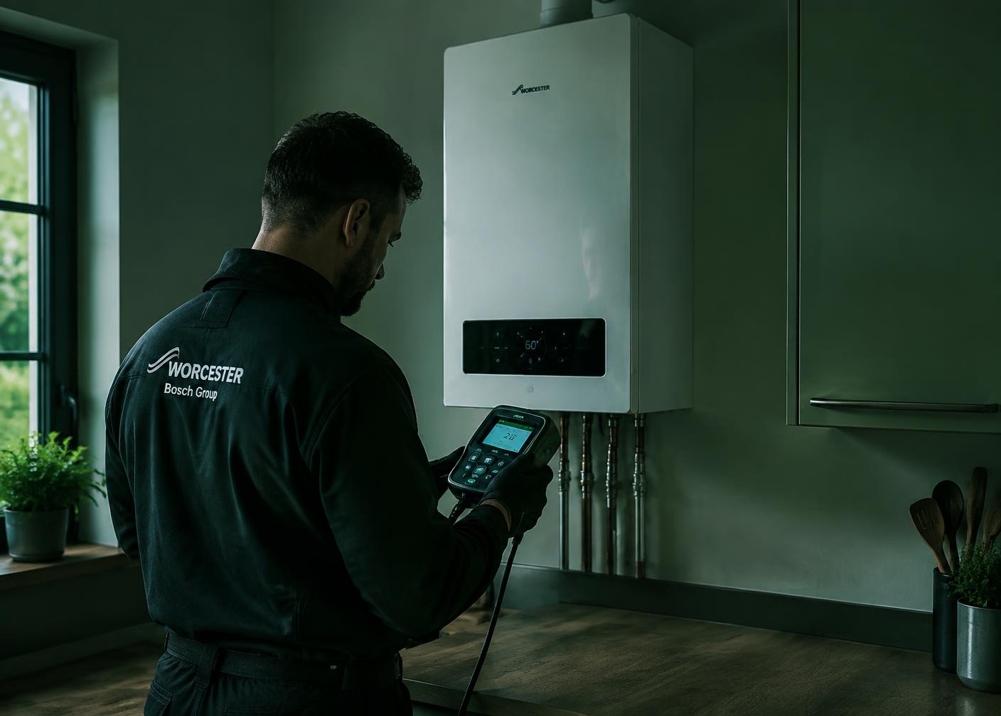 Modern A-rated boiler being inspected
